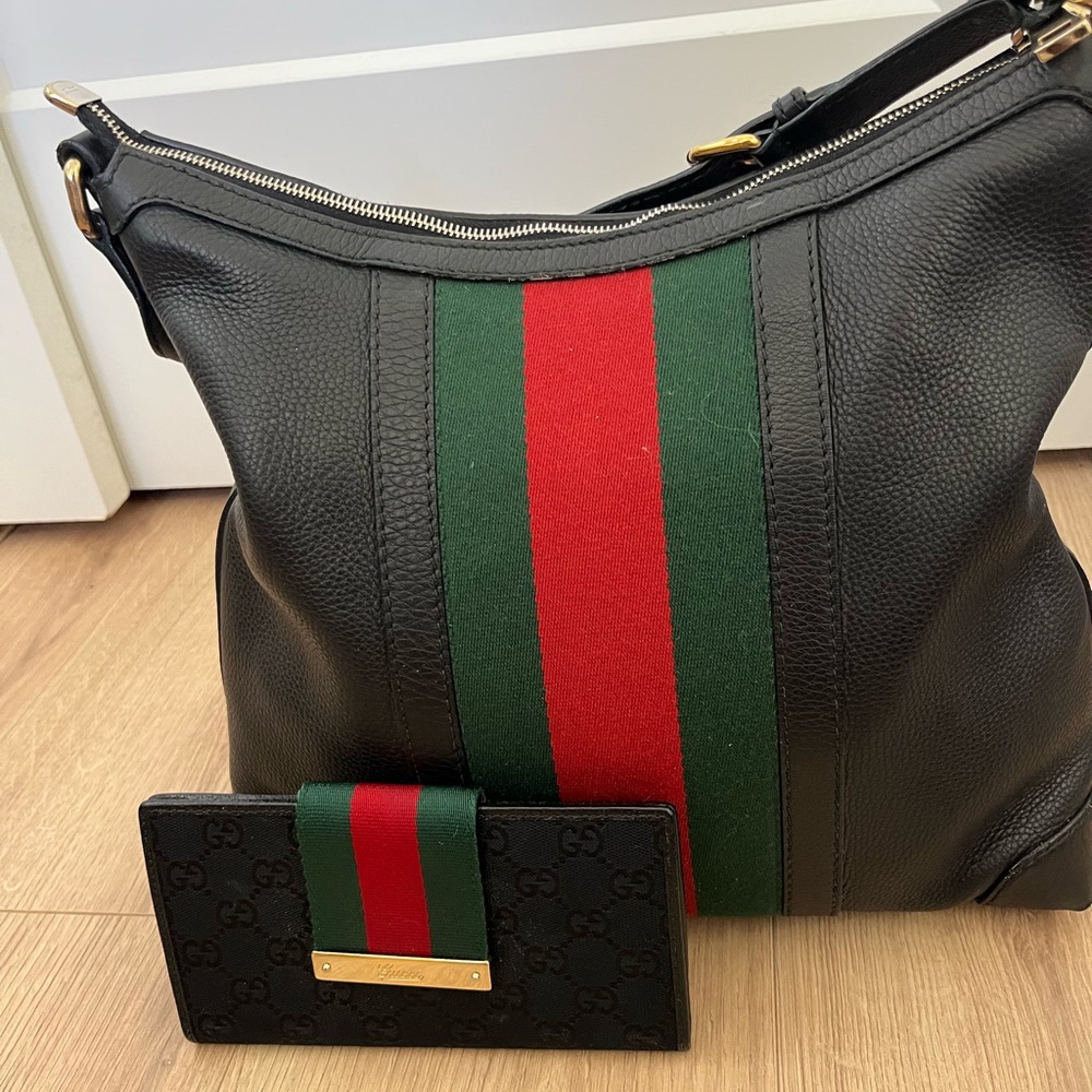 Gucci red green stripe tote bag